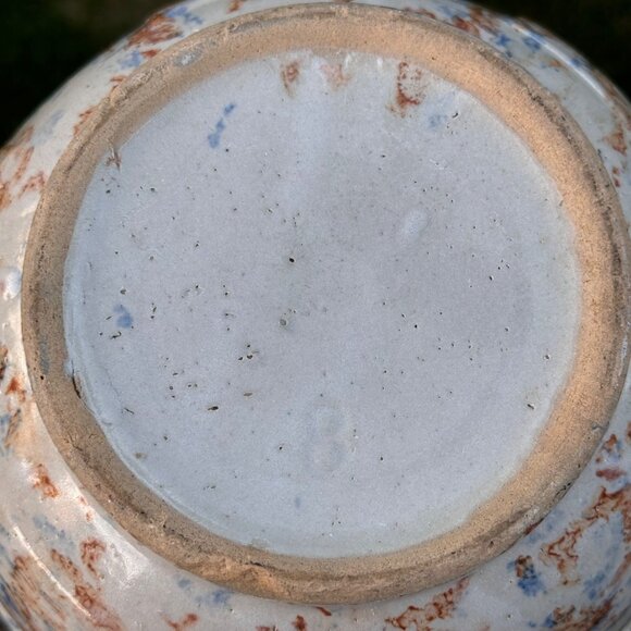 Red Wing Spongeware Stoneware Paneled Mixing Bowl 8" Rustic Blue Brown Vintage - Picture 4 of 16